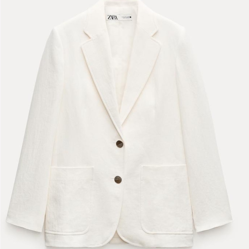 NWT Zara White Linen Blend Oversized Blazer
